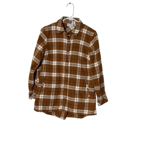 Joan Rivers Womens XSP Plaid Button-Up Shirt Brown/White Fall Fashion - Picture 1 of 5